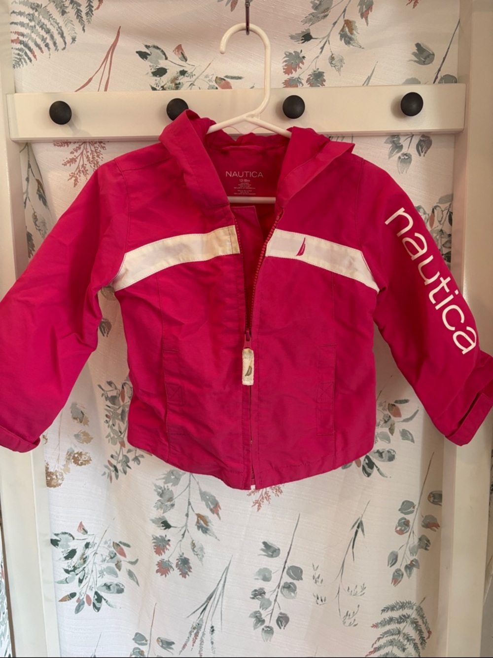 Nautica Bright Pink Hooded Rain Jacket with White Stripe